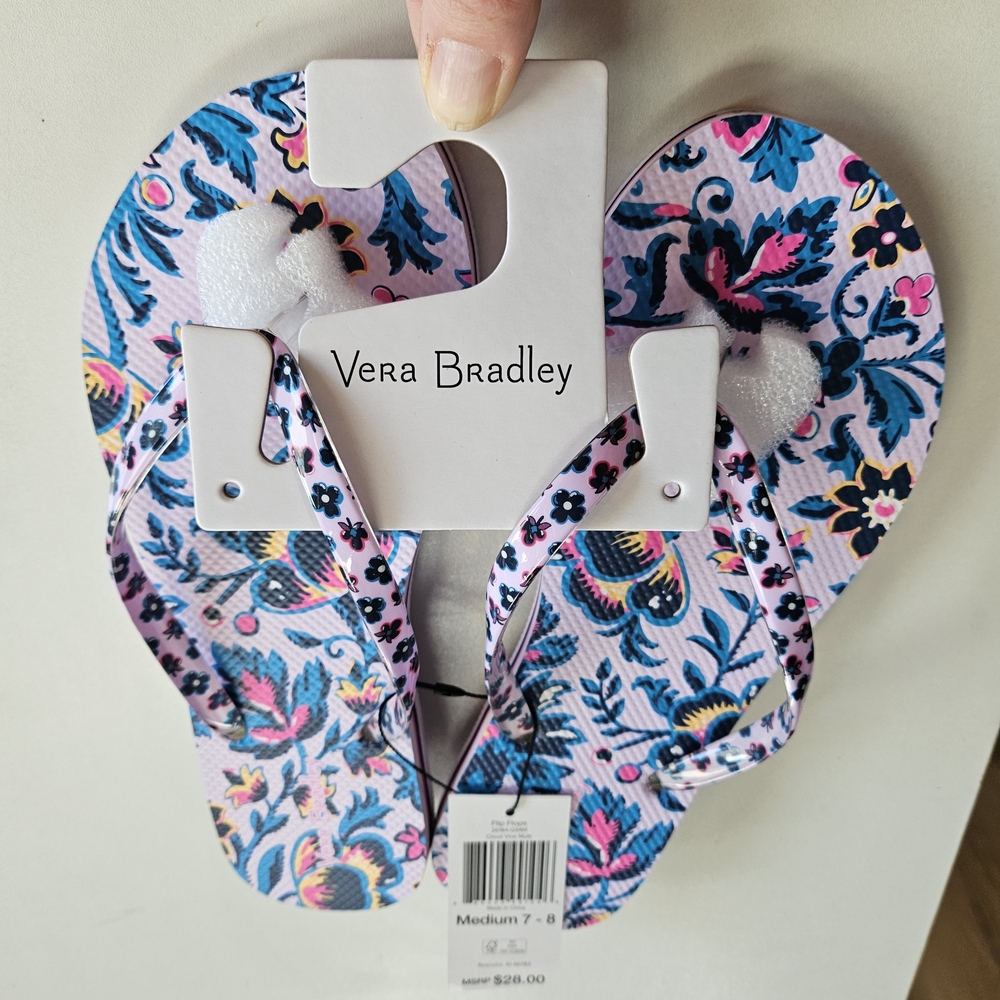 Vera Bradley Cloud Vine, Blue and Pink And Orange Floral Flip Flop Sandals